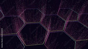 Colorful hexagonal pattern, perfect for website or app design. Each hexagon consists of various colored lines, creating a visually striking and modern aesthetic