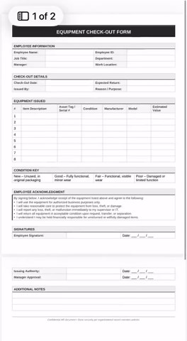 Equipment Check Out Form | Employee Asset Tracking Form - Etsy