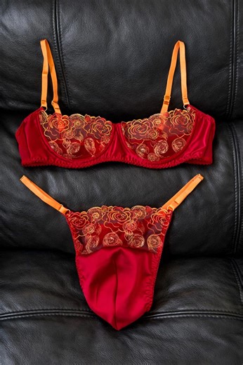 Luxury Men’s Red Satin Lingerie Set, Gay Male Underwear, Embroidered Sheer Lingerie for Men, Sexy Romantic Gay Lingerie Gift for Him - Etsy