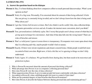 LATIHAN PRA PTSA. Answer the questions based on the dialogue... | Filo