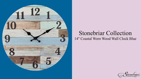 Stonebriar Vintage Coastal Worn Blue 14 Inch Round Battery Operated Wall Clock