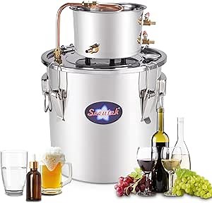 Seeutek Alcohol Still 9.6Gal 30L Water Alcohol Distiller Spirits Kit w/Circulating Pump, Copper Tube & Dual Display Thermometer, Home Brew Wine Making Kit Oil Boiler Stainless Steel for DIY Whisky