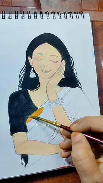 Saree Swag😎💛 #art #shorts #painting #drawing #youtubeshorts #aestheticgirl
