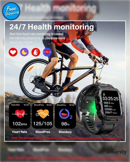 Outdoor Military Smartwatch With Fitness Tracking 1.73in LED