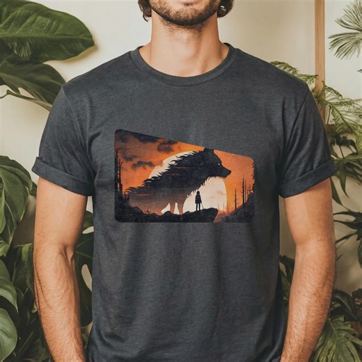 Spirit Animal Wolf T-shirt, Artistic Silhouette Graphic Tee, Anime Style Crew Neck Shirt - Etsy