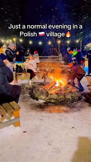 Just a normal evening in a Polish 🇵🇱 village! A simple winter evening in a village 🏡 people, fire, music and warmth in the cold. Nothing fancy, just real village life #poland #village #polska #winter #zima
