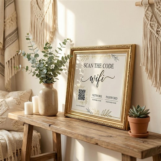 Wifi Password Sign With QR Code, Gold Floral Editable Canva Template, Elegant Wifi Sign, Wedding and Airbnb Vacation Rental, 5x7 Printable - Etsy