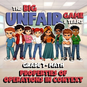 Properties of Operations in Context BIG UNFAIR Math Game - No Prep Grade 7