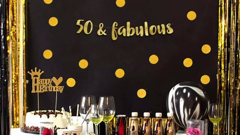 50 & Fabulous Gold Glitter Banner - Happy 50th Birthday Party Banner - 50th Wedding Anniversary Decorations - Milestone Birthday Party Decorations