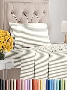 Twin Size 3 Piece Sheet Set - Comfy Breathable & Cooling Bed Sheets Set - Hotel Luxury Bedding for Women, Men, Kids, Teens, Boys & Girls - Deep Pockets, Soft, Wrinkle Free - Oeko-Tex - Beige Stripes 2