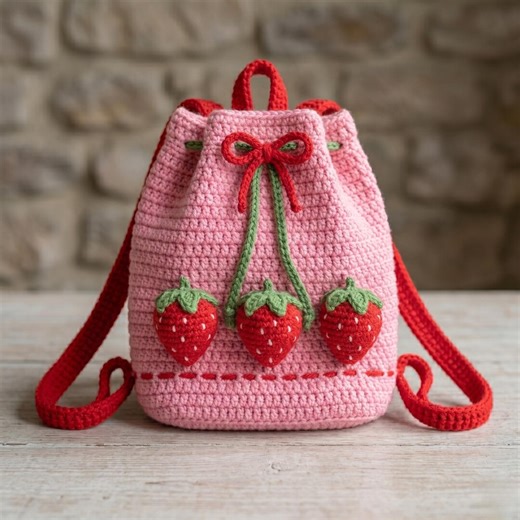 Crochet Strawberry Backpack Pattern | Mini Drawstring Bag (PDF Download) - Etsy