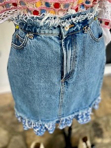 Jean Skirt, Ruffle at Shredded Hem, Shredded on Waist, Embroidered at Hem Line, Pockets Front and Back - Etsy UK