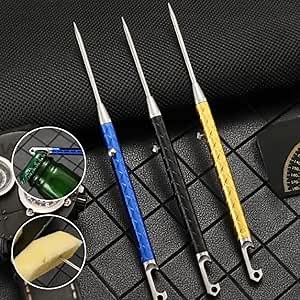 3 Pieces Adjustable Metal Titanium Toothpicks, Portable Reusable Pocket Toothpicks with Stainless Steel Toothpick Holder, Window Breaker, Bottle Opener, Keychain for Outdoor Travel