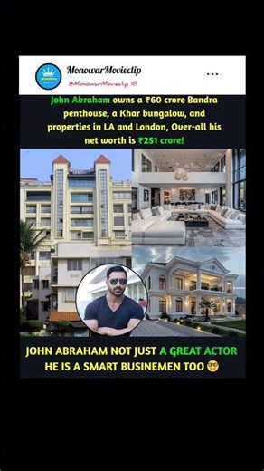 John Abraham 😎owns a ₹60 crore Bandra penthouse, a Khar bungalow, and#johnabraham #viralnews#sports