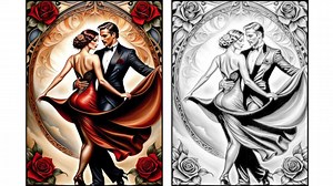 Tango Couples Grayscale Coloring Book: St Valentines Adult Art (digital Download) - Etsy
