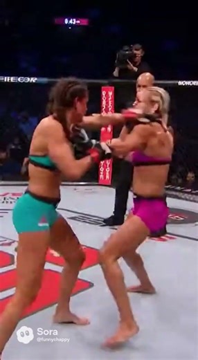 MMA fight with two ladies going at each other non stop smashing. Who wins? They give it their all!