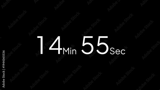15 minute countdown timer animation from 15 to 14 minute, digital countdown timer transparent background. 15 minute countdown timer animation