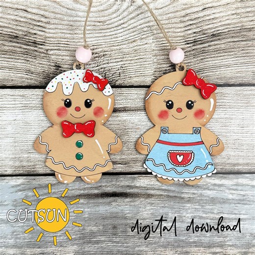 Gingerbread Girl Ornament SVG Set | Christmas Laser Cut File | Gingerbread Cookie Decorations | Holiday Tree Ornament - Etsy