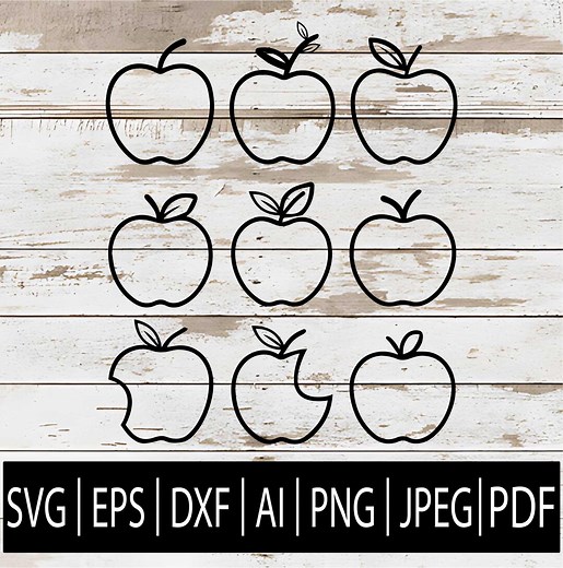 Apple Outline SVG Bundle | 9 Simple Apple Clipart Designs for Cricut, Sublimation, Laser | Svg Dxf Ai Eps Pdf Png Jpg Download - Etsy