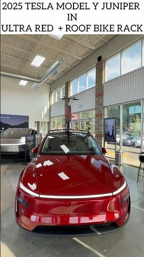 2026 Tesla Model Y Juniper Exterior | Ultra Red Color + Roof Bike Rack