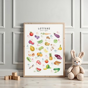 Poster de l'alphabet – Art mural imprimable pour enfants | Tableau ABC des fruits et légumes - Etsy France
