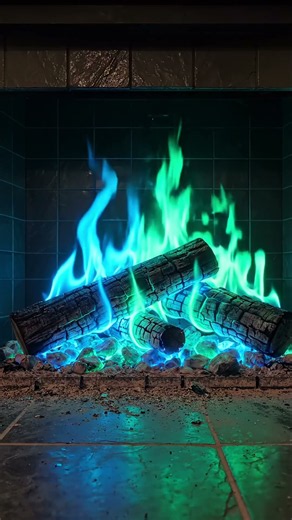 Aqua Green Neon Fireplace 🔥 #fire #deepsleep #4k #fireplace #ambient #asmr #cozyfireplace #realfire