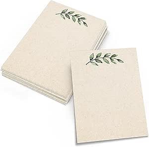 321Done Greenery Note Cards Tan - 5x7 (Set of 50) Blank Plain Greenery Notecards - Thick, Luxury Card Stock - Pretty, Cute Simple Green Leaves Design on Rustic Kraft - No Envelopes - Made in the USA