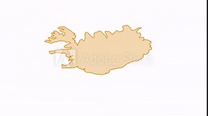 Animation of Iceland country map on the world map. Animation of map zoom in with border and marking of major cities and capital of the country Iceland. Background with alpha channel. Motion design.