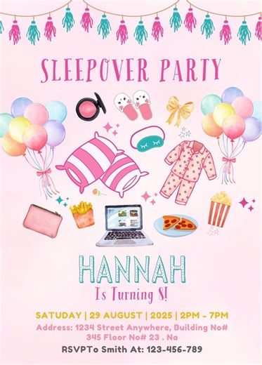 Sleepover Themed Invitation. Editable on Etsy. Digital Download. - Etsy