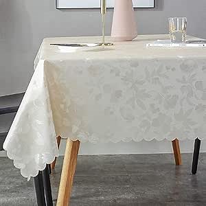 PVC Plastic Oilcloth Tablecloth Vintage Vinyl Peva Wipeable No-Iron Spillproof Waterproof Tablecloths for Picnic Banquet Square Beige 4 ft 54x54 Inch