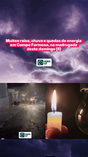 Hora CF on Instagram: "⚡️⛈️🕯️RAIOS, CHUVA E QUADAS DE ENERGIA! A população da sede de Campo Formoso passou a madrugada desse domingo com muita chuva, o céu repleto de raios e várias quedas de energia. Após as 4 horas, a energia caiu e não retornou mais deixando CF no apagão! Os moradores que estão com acesso a internet, já reclamam nas redes sociais e relatam casos de eletrodoméstico queimados."