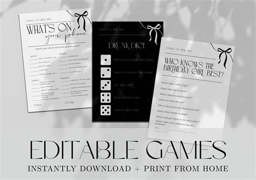 50th Birthday Party Games, Black Bow Theme (instant Download) - Etsy