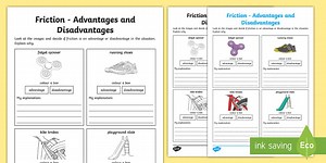 Friction Advantages and Disadvantages Worksheet