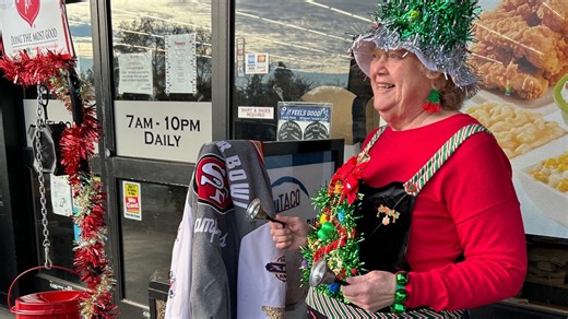 Shasta Lake bell ringer delights shoppers with festive wear, boom box