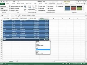 Working with the Table Total Row in Excel 2013