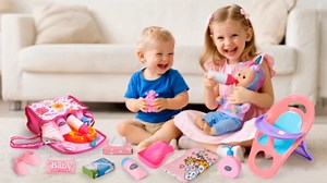 Golray 12 in Baby Doll Toys Set with Stroller for 3 4 5 6 Year Old Girl - 26pcs Babydoll with Accessories Quilt Pillow/Highchair/2 Clothes, Feeding Nursing Pretend Play Toddler Girl Toy Gift 3-5-7