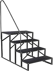 Update 2.0 RV Stairs, RV Step with Anti-Slip Pedals and Handrail, Portable 4 Steps Hot Tub Steps, Camper Steps for 5th Wheel RV, Mobile Home Stairs Outdoor Step