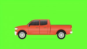 animation of yellow truck driving on green screen background