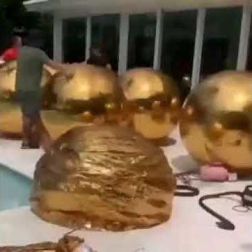 Bola espelhada inflável dourada de 1 peça, bolas brilhantes grandes esferas.