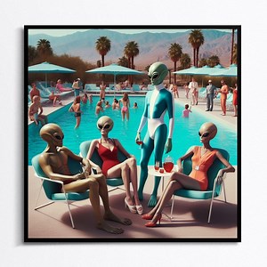 Vintage 1960's Inspired Alien Cocktail Party, Cocktail Print, Trendy Palm Springs Mid Century Wall Art - Etsy