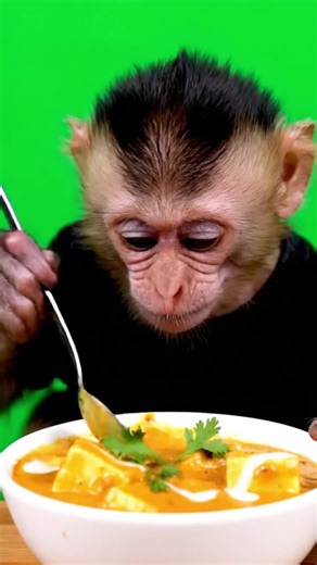 Adorable Monkey Enjoys Paneer Tikka Masala