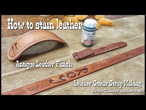 Leather Craft Session: HOW TO STAIN LEATHER - ANTIQUE LEATHER FINISH - LEATHER GUITAR STRAP MAKING