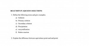 REACTION IN AQUEOUS SOLUTIONSDefine the following terms and g... | Filo