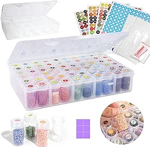Diamond Painting Storage Containers Box, 60 Girds Bead Organizer Diamond Dots Storage Case with Diamond Painting Labels for Diamond Art Storage, Crafts Organizer for Diamond Painting Accessories