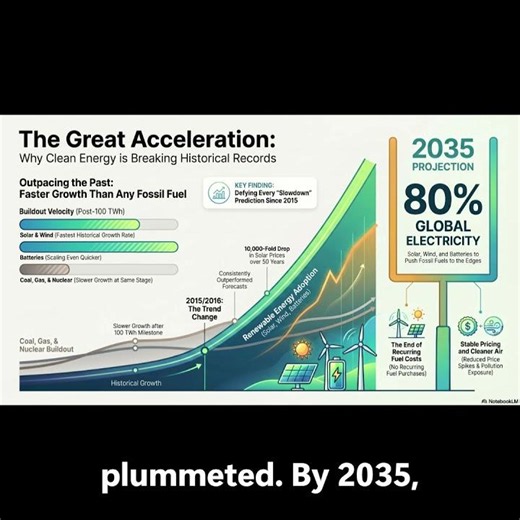 Are renewable energy sources like solar and wind growing faster than fossil fuels did?