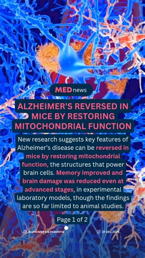 易 Alzheimer’s reversed in mice by restoring mitochondrial function...