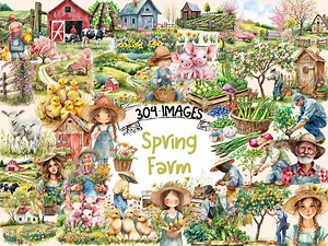 Spring Farm Watercolor Clipart Bundle: 304 Rustic PNG Images (digital Download) - Etsy