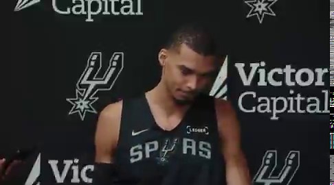 REPORTER: So what was your favorite block this year?WEMBANYAMA: I guess the one on Jimmy Butler at home.(NBA Cup Game against the Warriors).#GoSpursGo #PorVida