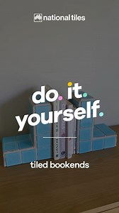 DIY Tiled Blue Bookends 📚💙 Elevate your bookshelf with custom tiled bookends! Using the stunning Bayside Abaca Gloss tiles, this DIY project adds a pop of colour and unique style to your home decor. Products used: ✔️ Bayside Abaca Gloss ✔️ Ultracolor Plus 123 Ancient White Grout ✔️ Safety Glasses ✔️ Sabco Microfibre Cloths ✔️ Trade Bucket 5L ✔️ National Tiles Square Sponge ✔️ Ox Professional Gauging Trowel ✔️ SABCO Black Nitrile Gloves Base Material: L-shaped base made from tworectangle wooden