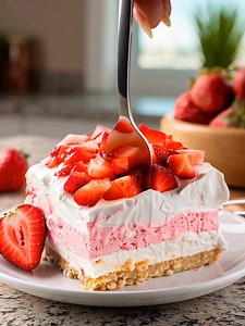 Strawberry Lasagna 🍓🍰 This no-bake Strawberry Lasagna is layered with buttery vanilla wafer crust, creamy cheesecake filling, and a fluffy strawberry gelatin layer. Light, fruity, and perfect for spring or summer gatherings! Ingredients: 3 ounces box of strawberry gelatin ¾ cup boiling water ¼ cup ice cubes Recipe👇 | Recipes by banana